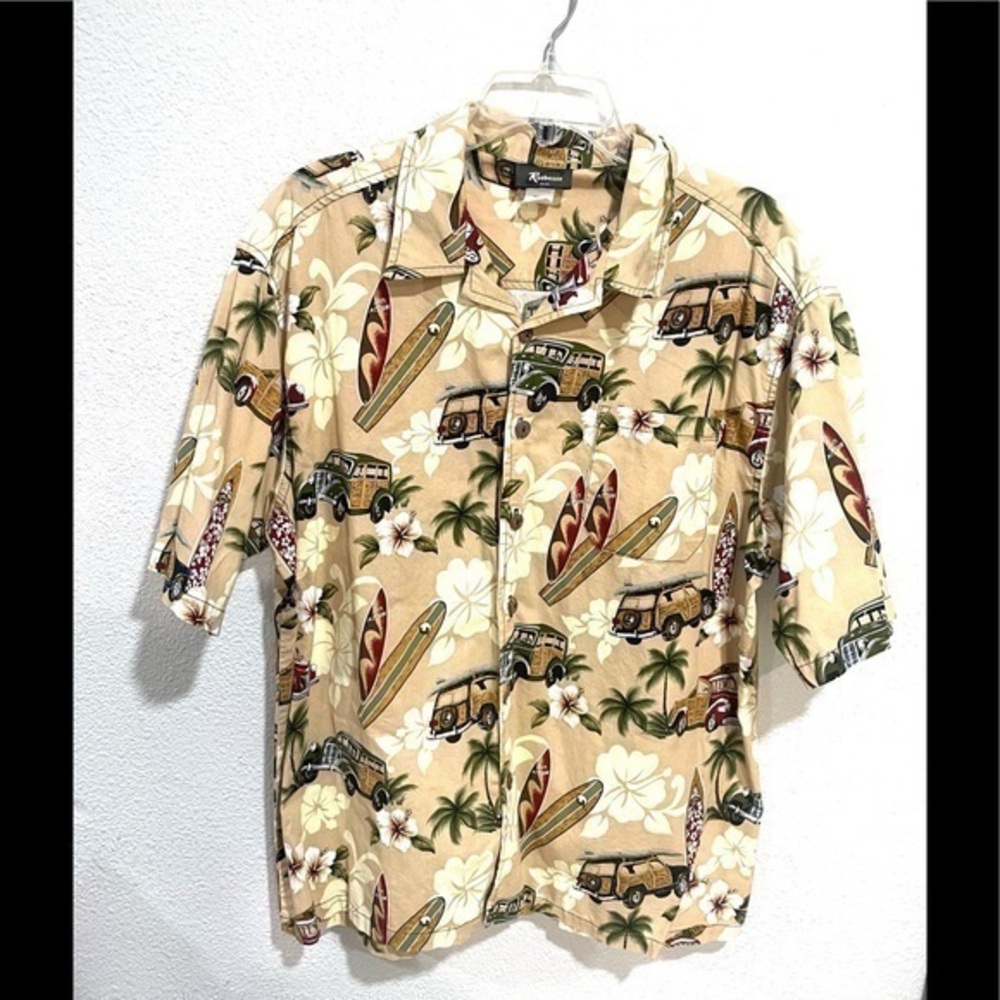 REEBESSE woody north shore all over print Hawaiian aloha button down shirt-XL